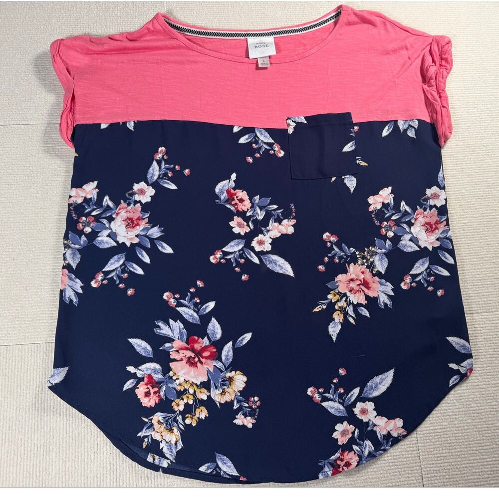 Knox Rose Womens S Everyday Colorful Floral Short Sleeve Popover Casual Blouse